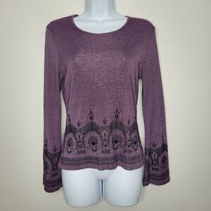 Y2k Eye Shadow purple black dark grunge boho witchy ling sleeve top size M